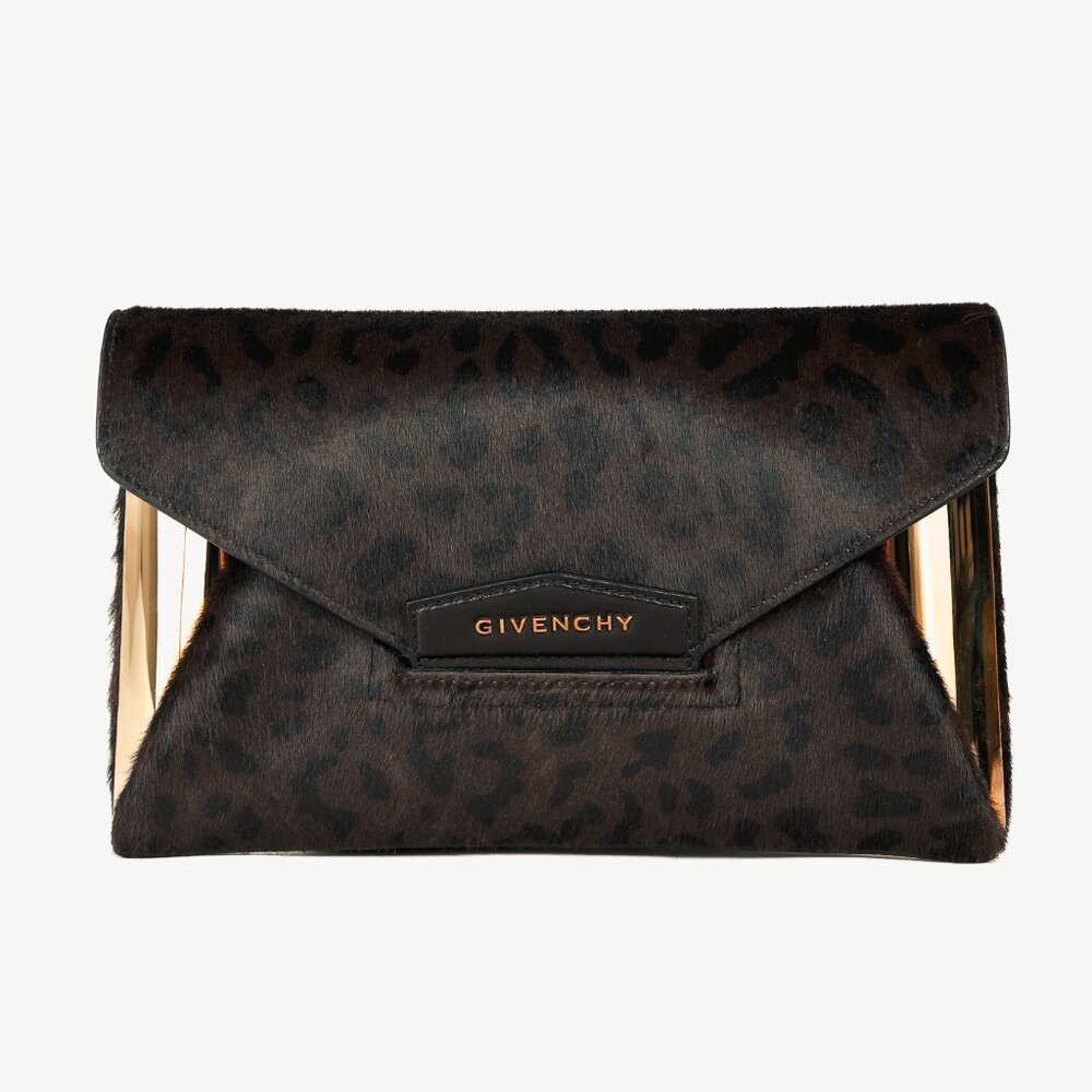 Givenchy Antigona Small Brown Leopard-Calf Hair Envelope Clutch